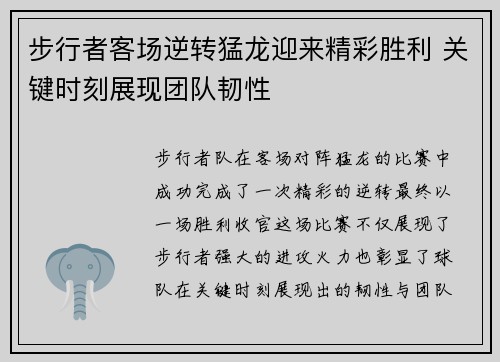 步行者客场逆转猛龙迎来精彩胜利 关键时刻展现团队韧性